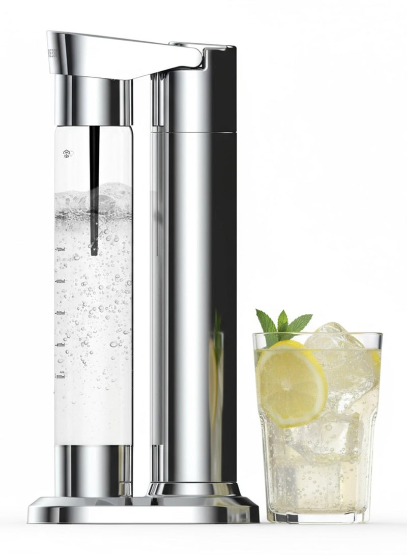 ليبرسو جهاز صنع المياه الغازية مع حامل لزجاجتين (500 مل - 350 مل)، متوافق مع كبسولات ثاني أكسيد الكربون، مصنوع من مادة PET مقاومة للانفجار وخالية من مادة BPA، تفريغ تلقائي للهواء، سهل التنظيف، آمن وسريع لتحويل الماء إلى مياه غازية، يتضمن كبسولة ثاني أكسيد الكربون سعة 0.6 لتر - عبوة فضية - Image 2